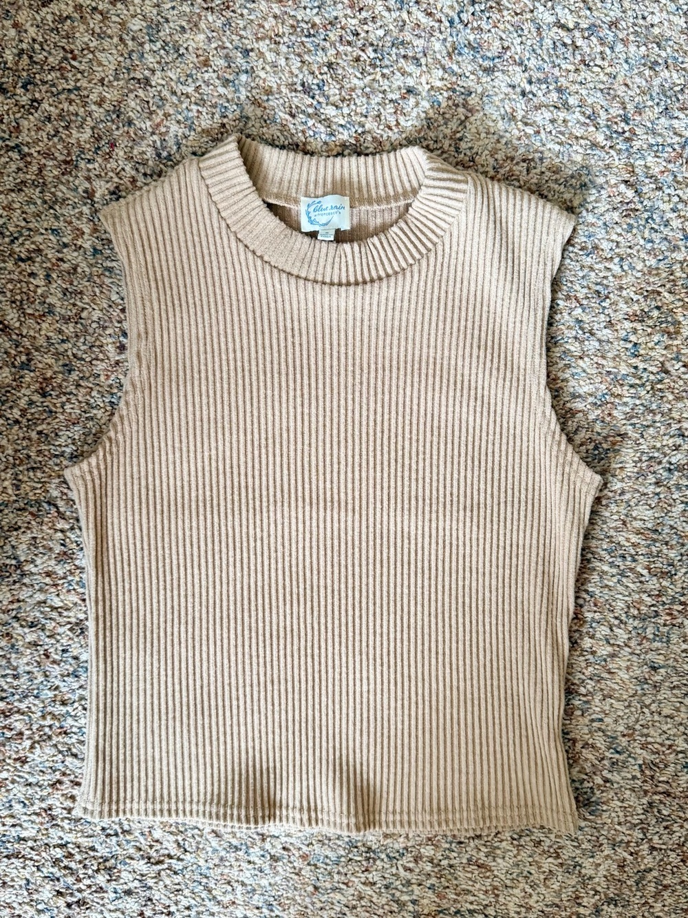 Francesca's Collections Ribbed Sleeveless Knit Tank in Taupe